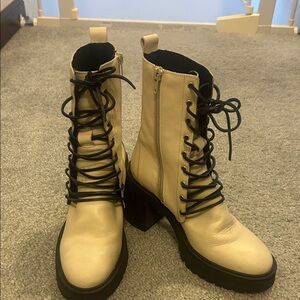 Free People Cream Lace-Up Heeled Boots
